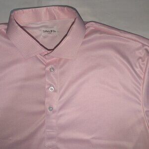 Collars and Co Shirt Men's XL Pink Houndstooth Polo Dress Collar Short Sleeve